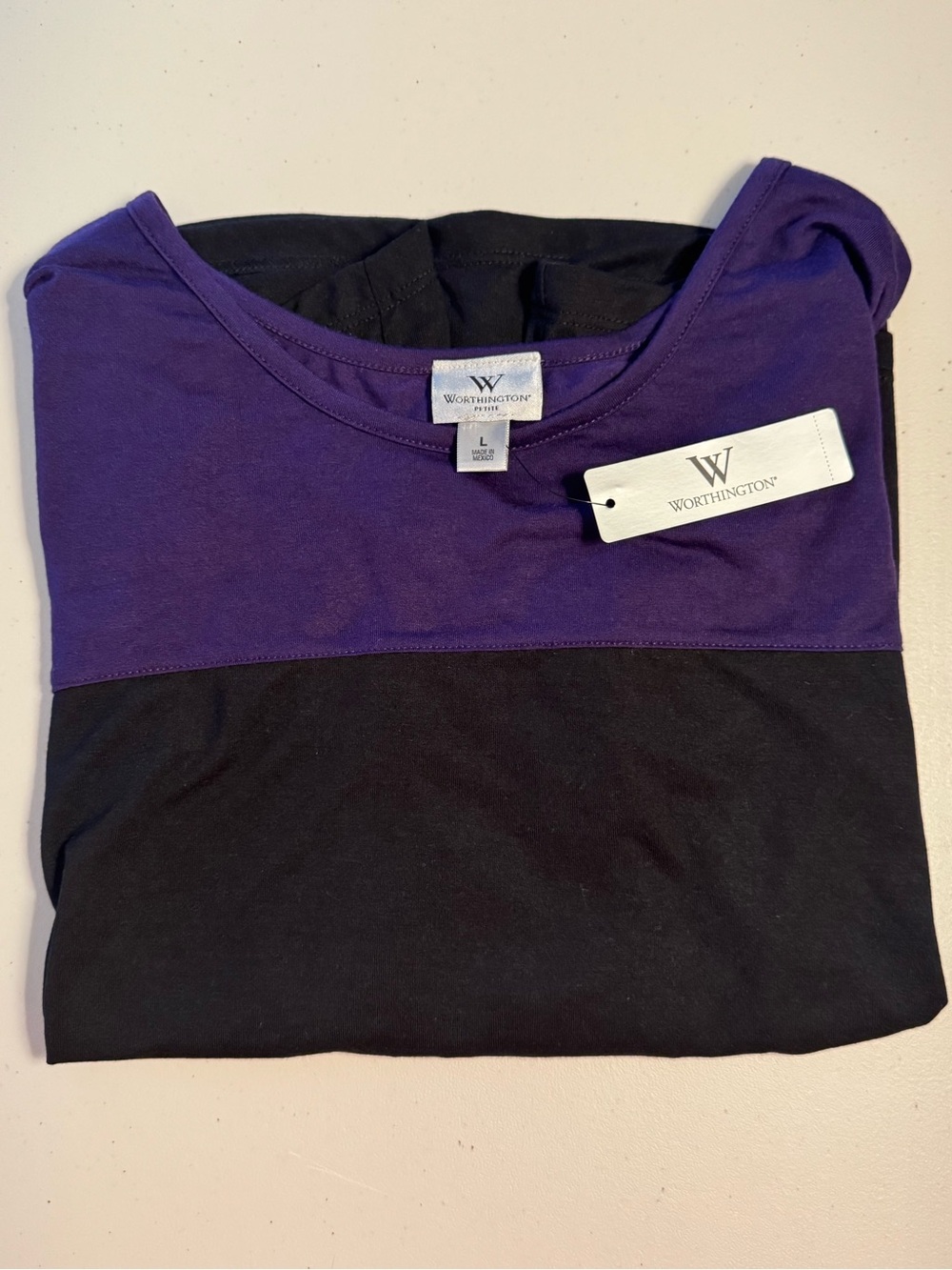 Worthington Purple and Black Colorblock Tee